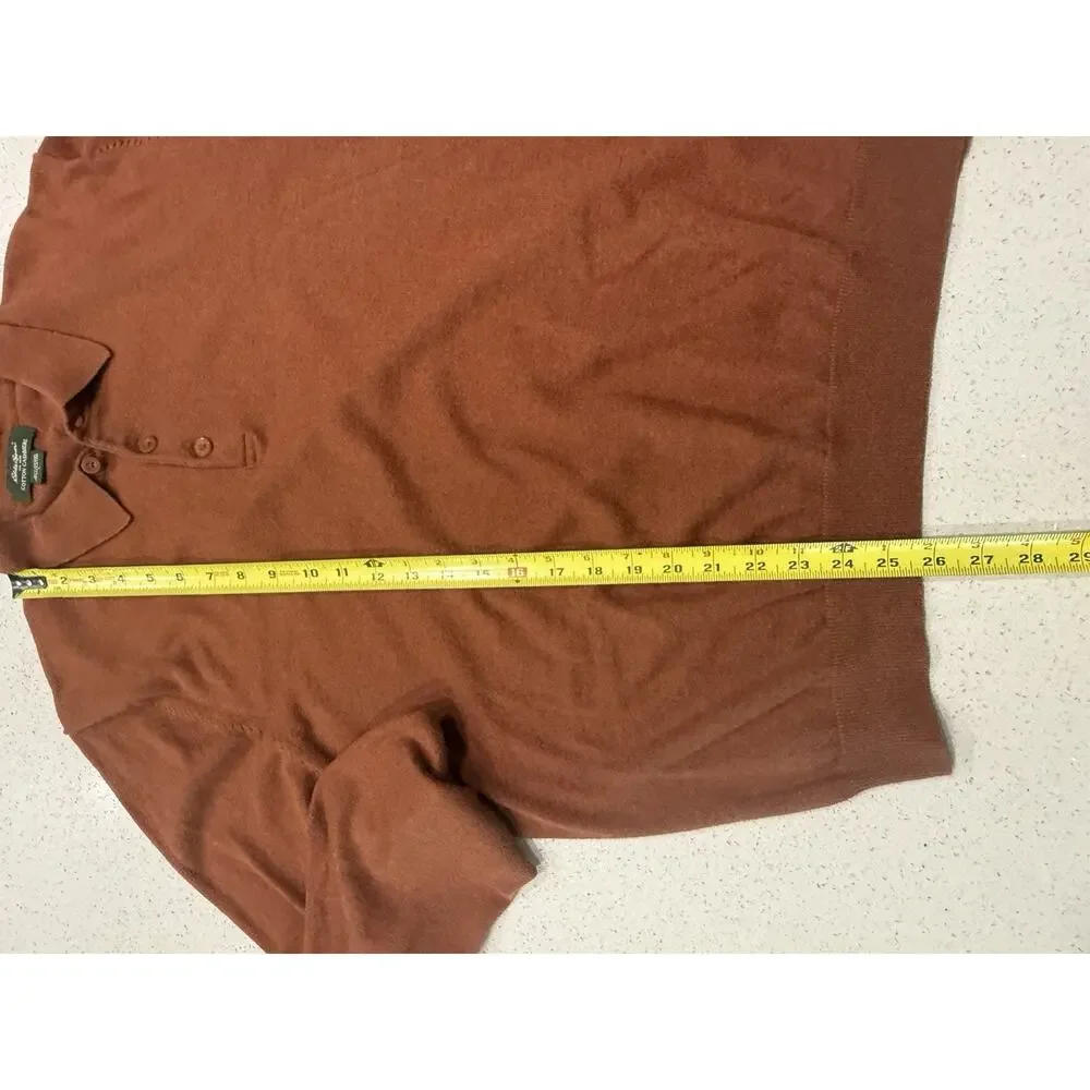Eddie Bauer Mens Large Burnt Orange Cotton Cashmere Blend Polo Sweater Preppy